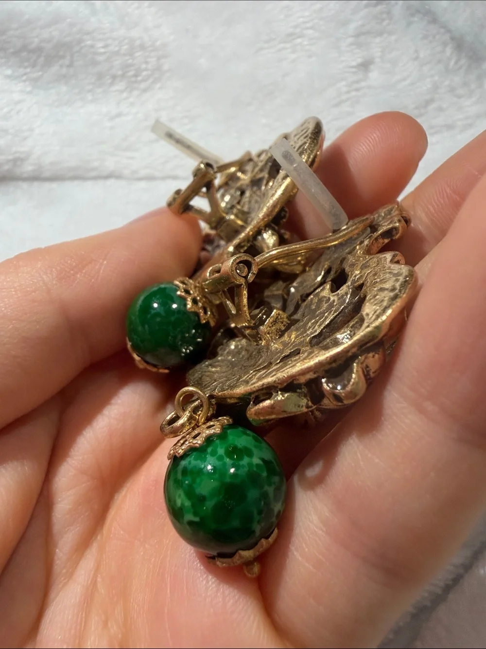 Kenneth Jay Lane Gold Floral Drop Earrings with Emerald Green Beads - Picture 5 of 5
